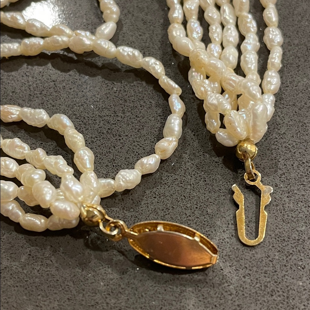 Six Strand Rice Pearl Fish Hook Clasp Bracelet - Picture 9 of 12